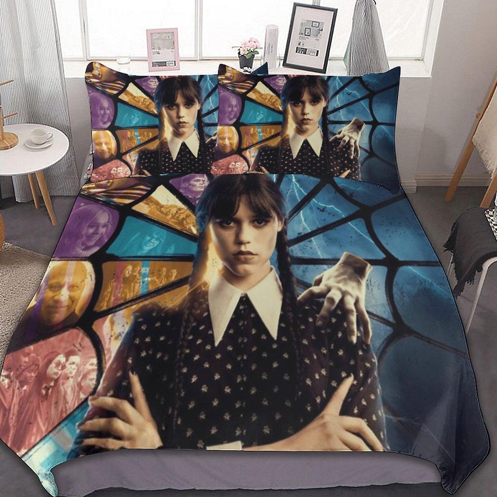 Wednesday Addams 3 stuks lakens set ademend dekbedovertrek met 2 kussens Sham Soft All Seasons Bedding Set
