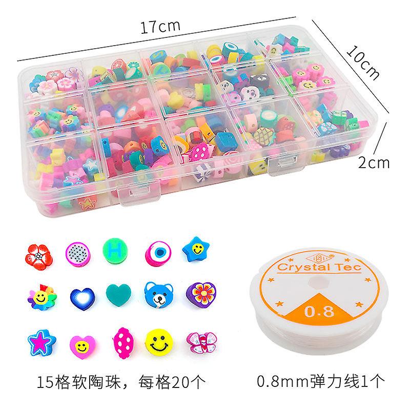 370個DIYブレスレットネックレスアクセサリーポリマークレイパンチスライスフラットビーズ弾性ストリングセット