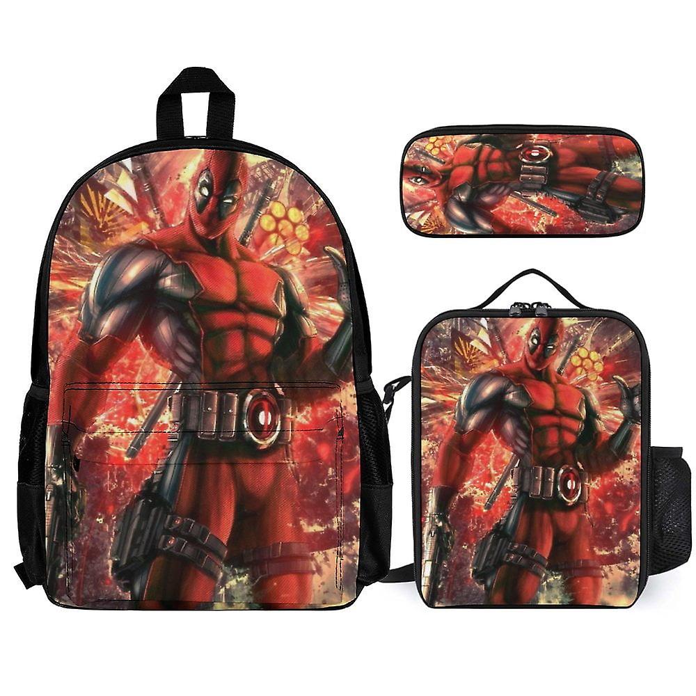 Deadpool 3Pcs Backpacks Sets with Lunch Bag And Pencil Case