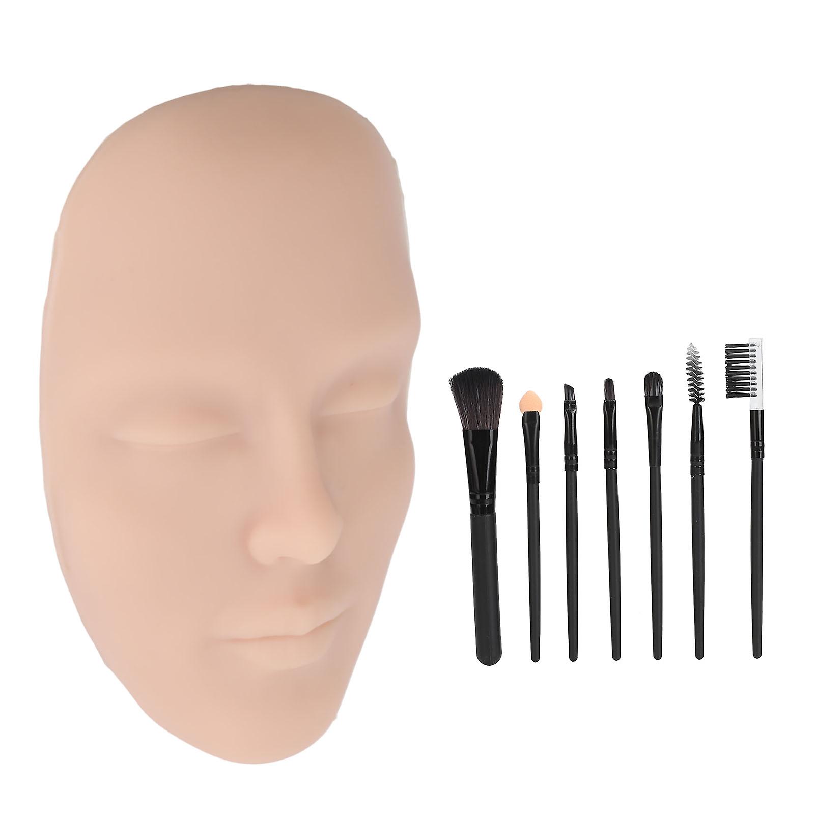 3D Realistic Reusable Makeup Practice Board, Silicone Cosmetic Mannequin with 7 Brushes for Beginner, Medium Skin