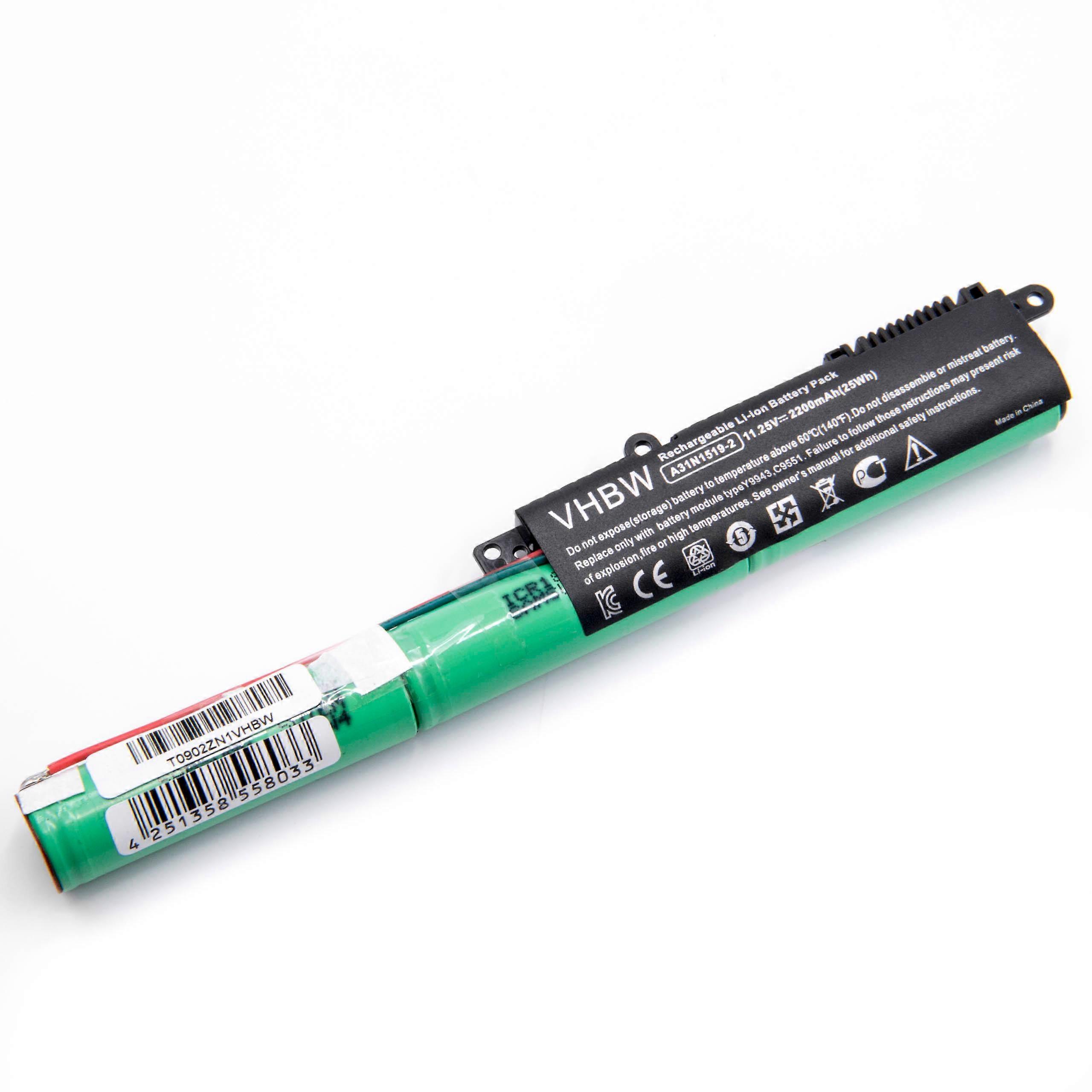 Batterie vhbw compatible avec Asus VivoBook A540SA-XX578T, A540BA, A540SA-XX067D, 15 X540UA-GQ024T, A540SA-XX576 Notebook (2200 mAh, 11.25 V, Li-ion)