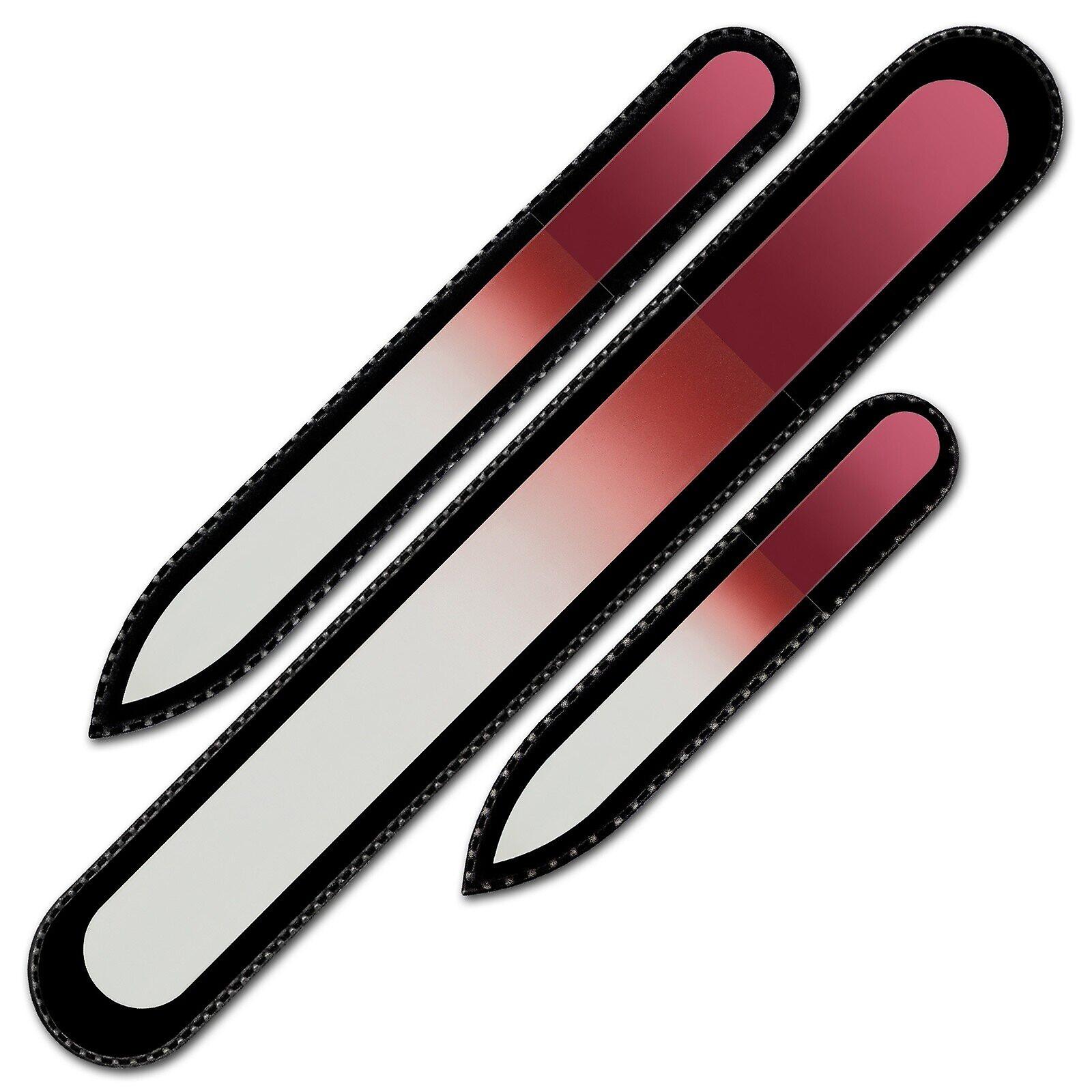 Set of 3 Rainbow Crystal Nail Files, Hand made of Czech tempered glass R-BMS2 - Cayenne Red