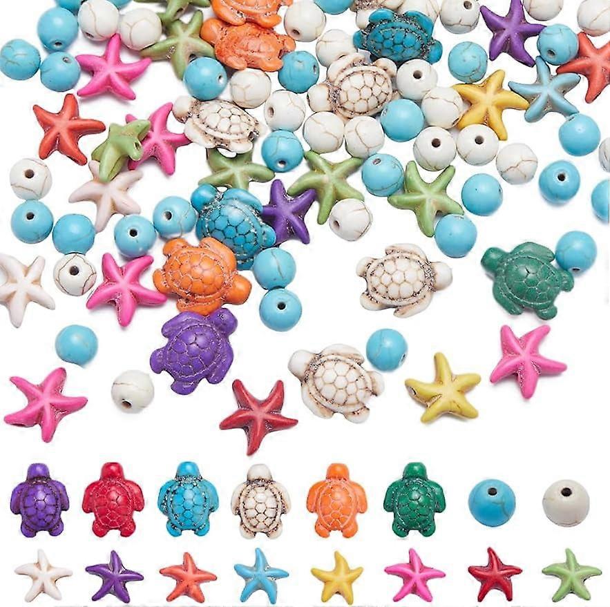 4 Strands Turtle Beads Starfish Beads Bulk About 150+Pcs 8mm Round Bead Colorful Synthetic Turquoise Tortoise Beads Summer Ocean Animals Turtle Charms