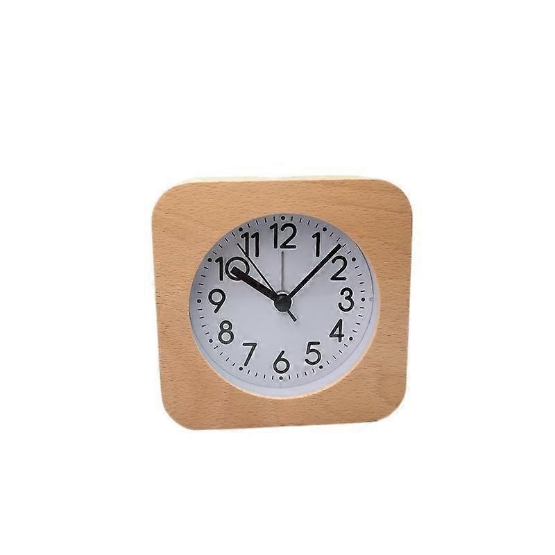 Yellow Wood Alarm Clock Travel Analog Alarm Clock Silent Non-Ticking Lighted with Snooze Function, C