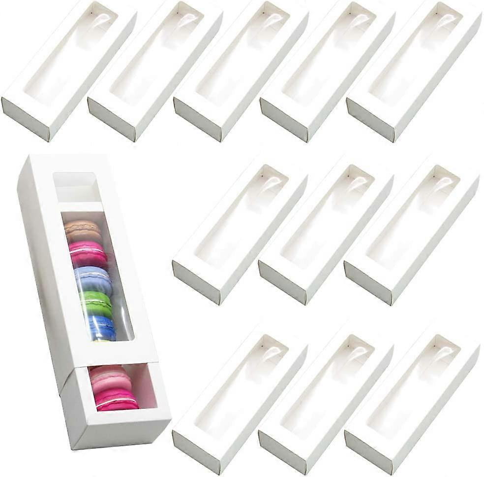 Macaron Box, 12 Pieces Cookie Box with Window, Pastry Packaging Box, for Cookies, Candy, Buns, Donuts (White)
