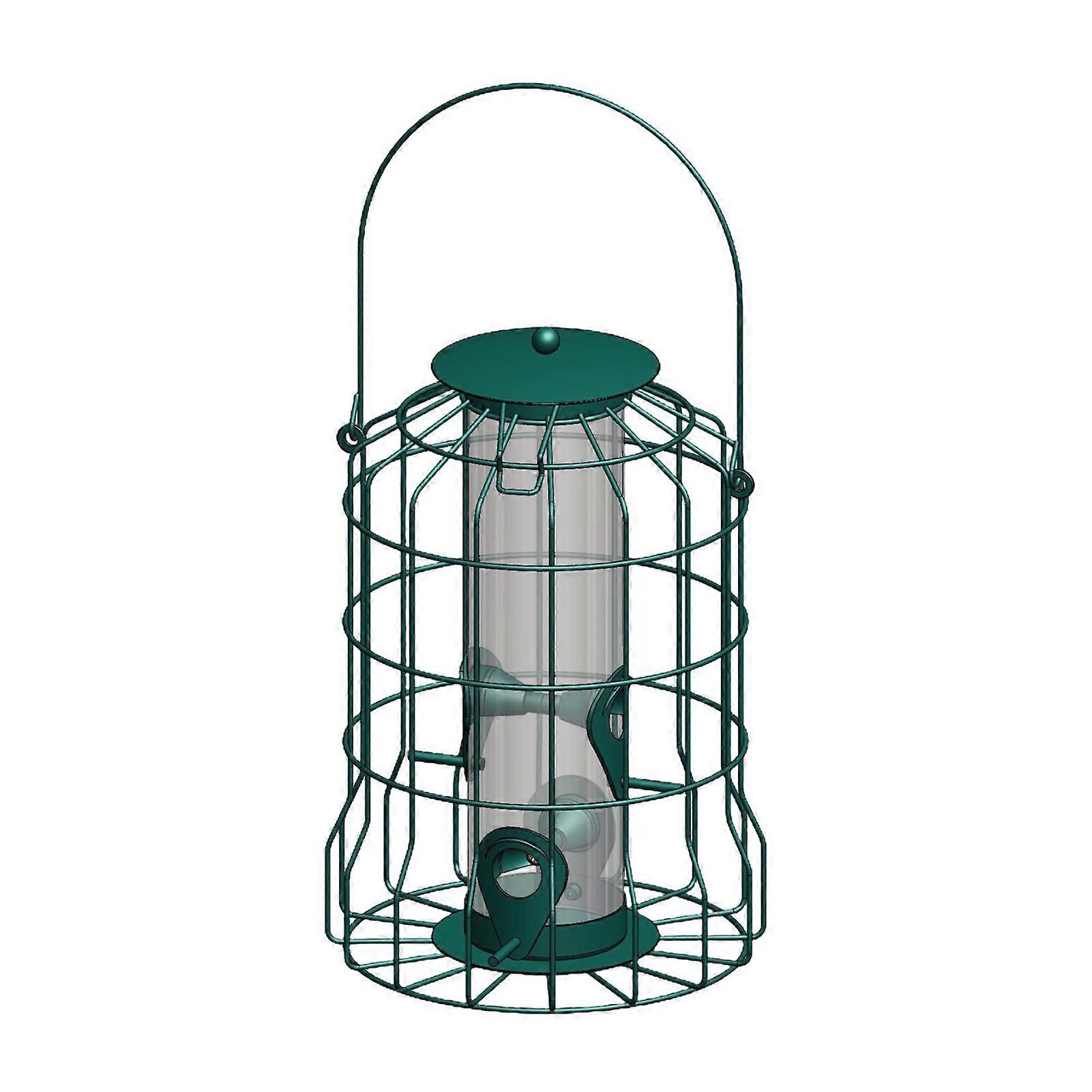 Hanging Caged Bird Feeder Squirrel Proof Chew Proof Rust Proof 4-Port Wild Bird Feeders Weather Resistant Feeder Cage for Garden Backyard