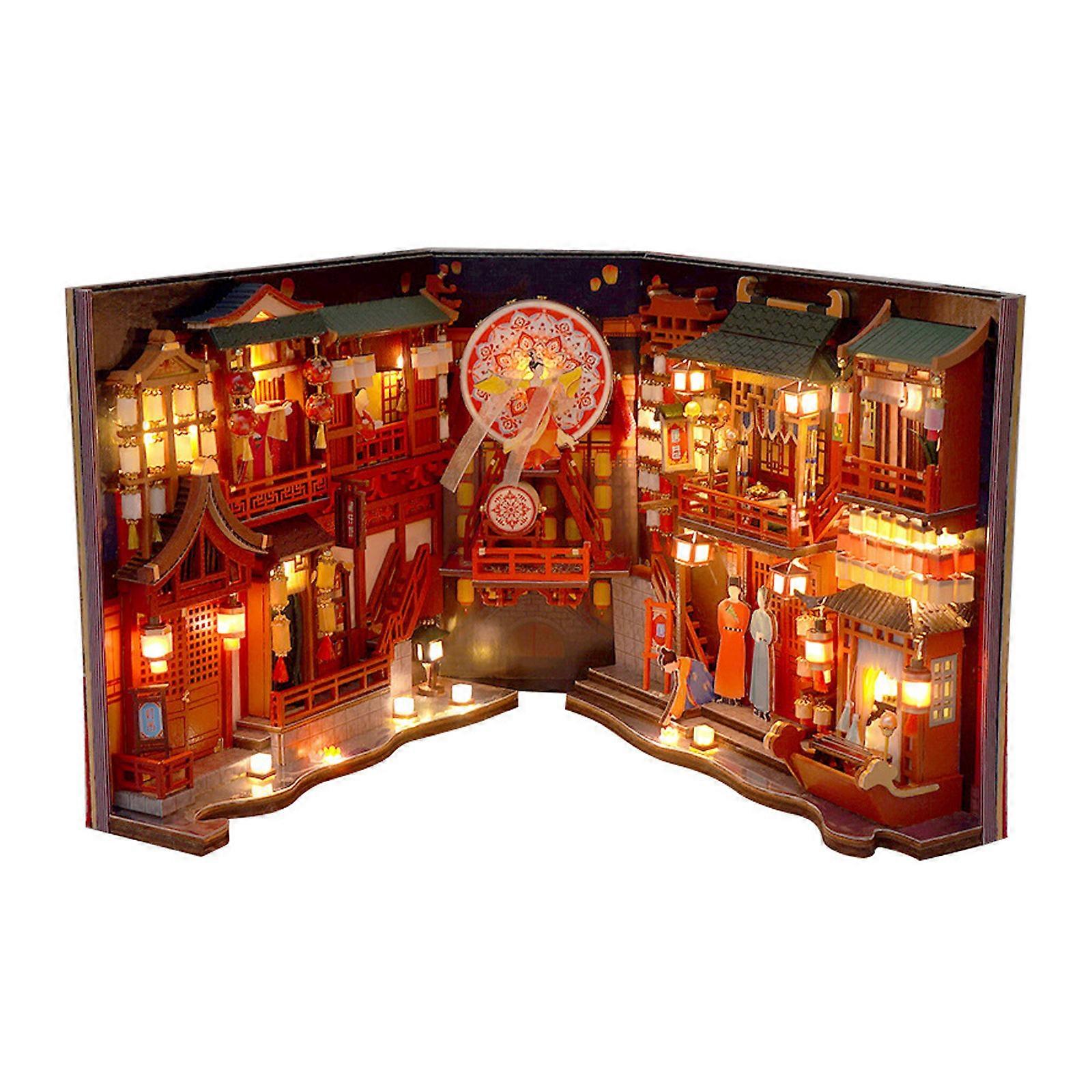 TC28 Datang Shengshi Records Diorama Book Stand Model Toys (Standard: LED Lights + Battery Box Switch + 1 White Latex)