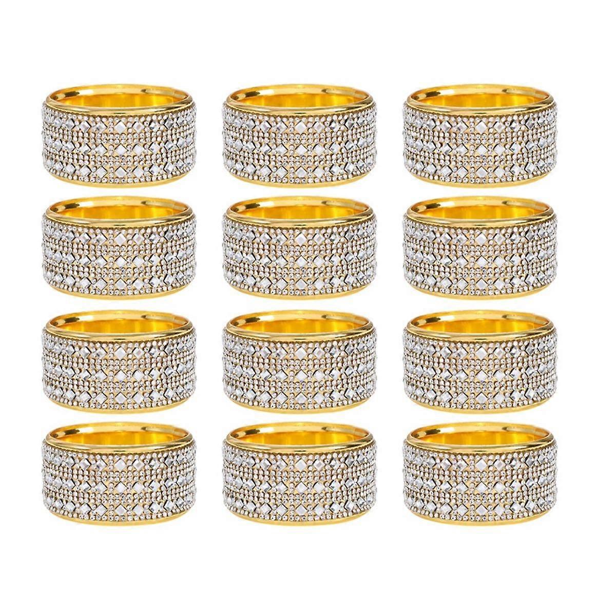 Lot de 12 ronds de serviette dorés, porte-serviettes diamant pour salle à manger, porte-serviettes en métal, mariage, porte-anneaux moderne