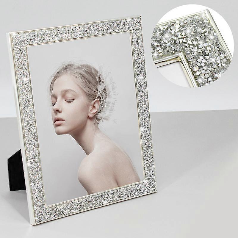 8-inch light luxury diamond photo frame, shiny metal photo frame, suitable for vertical and horizontal styles, shiny diamond wall-mounted table frame 