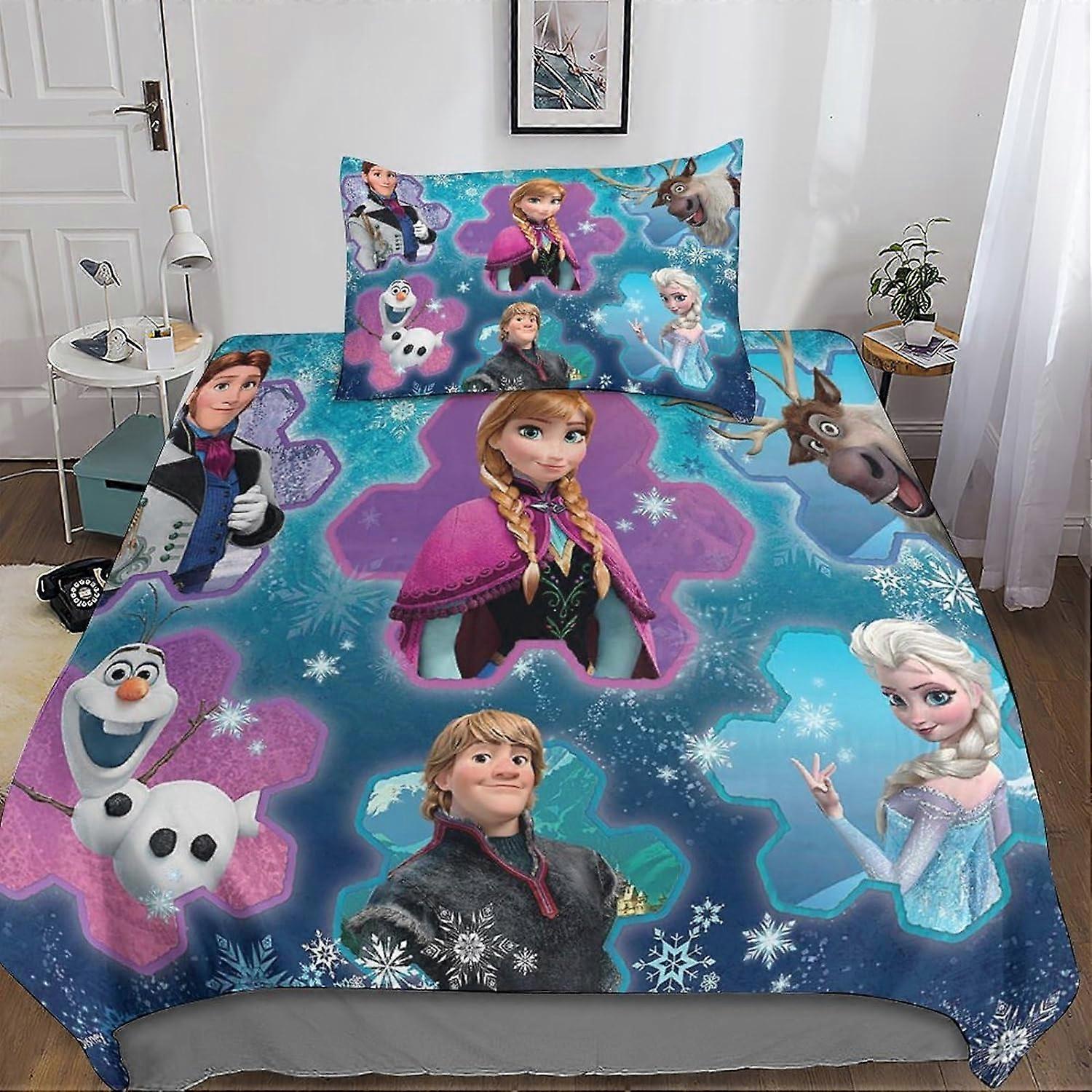 Frozen Duvet Cover Set, with Pillowcases Microfiber Movie Bedding Set with Zipper Closure 2 Pieces for Teens and Adults Single