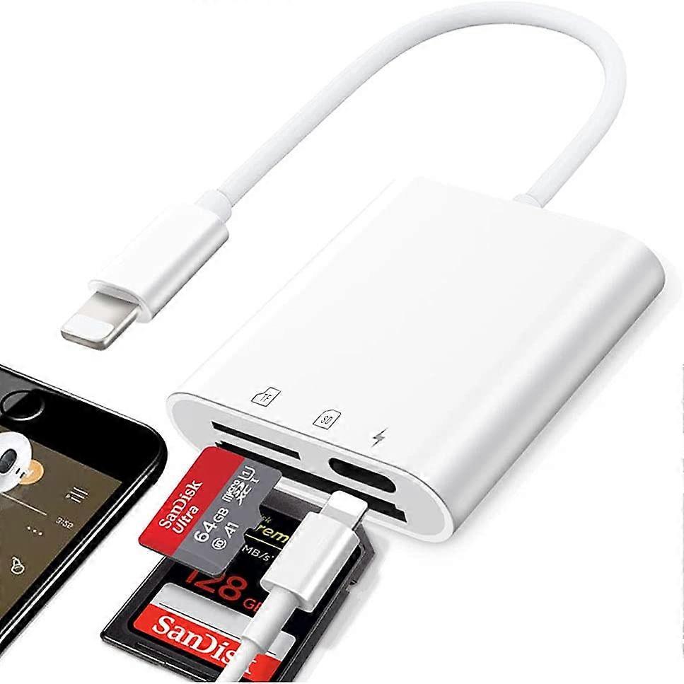 Sd Card Reader for iPhone iPad 3 in 1 Memory Card Reader Plug and Play Micro SD Card Reader SD Card Adapter Portable Trail Camera Viewer Simultaneous 