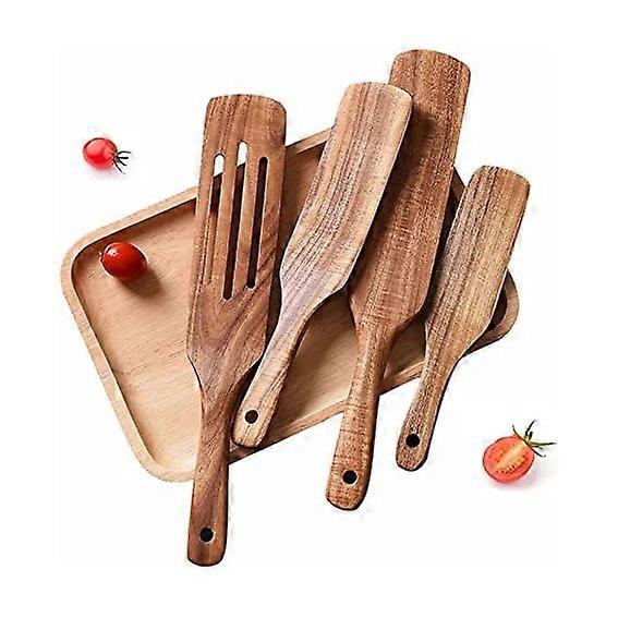 Set of 4 Wooden Spatula Set with Hanging Hole Kitchen Utensil Set (Without Tray)