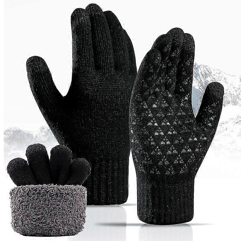 Knitted Gloves New Double-layer Fleece-lined Thickened Touch Screen Warm Men's Driving Winter Gloves