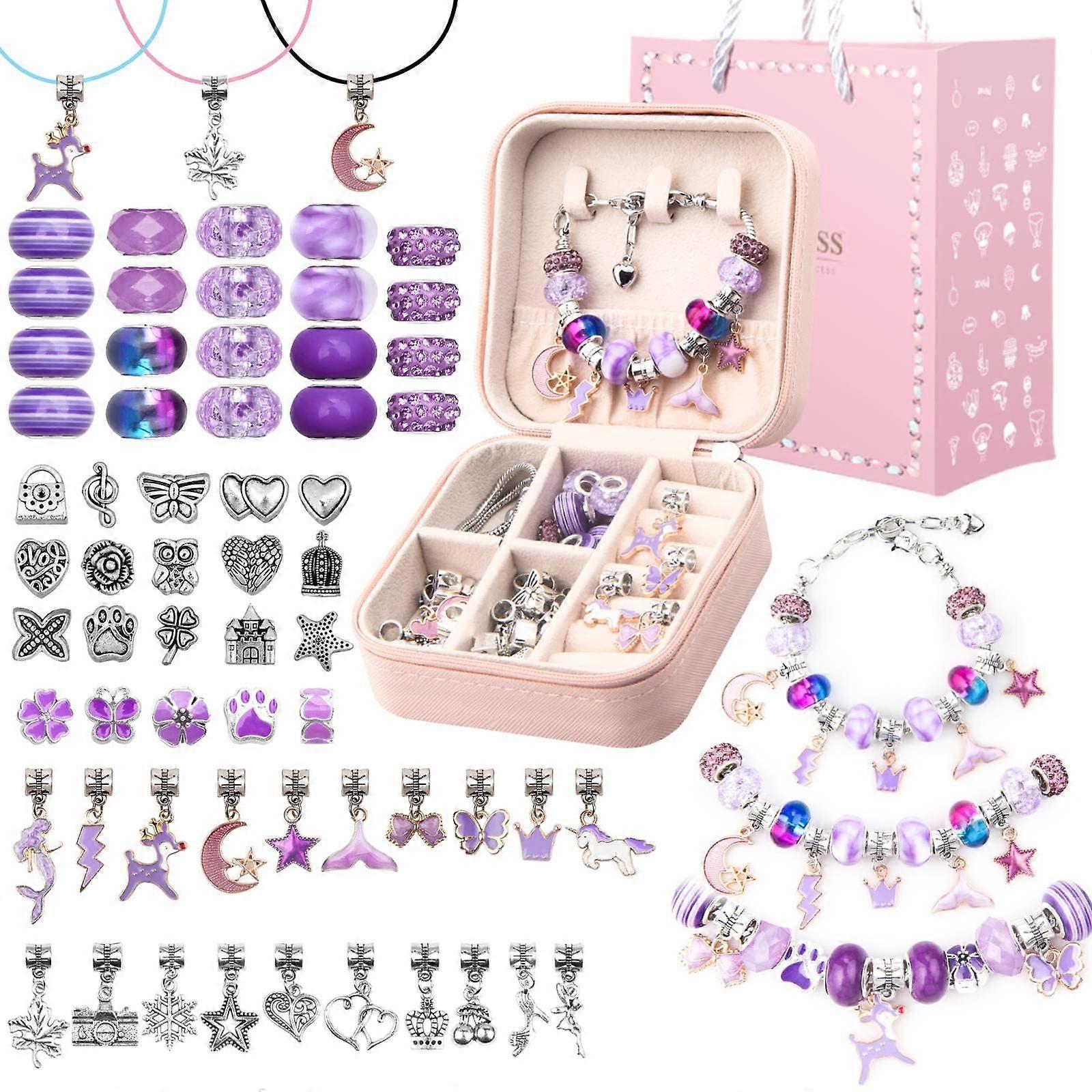 Charm Bracelet Making Kit, with Organizer Box,Jewelry Making Kit,Unicorns beads,for Girls 5 year+,multicolor
