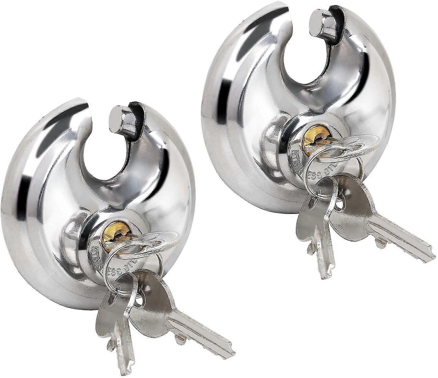 2 Circular Security Padlocks Robust, Circular Padlock With Protected Handles 70 Mm