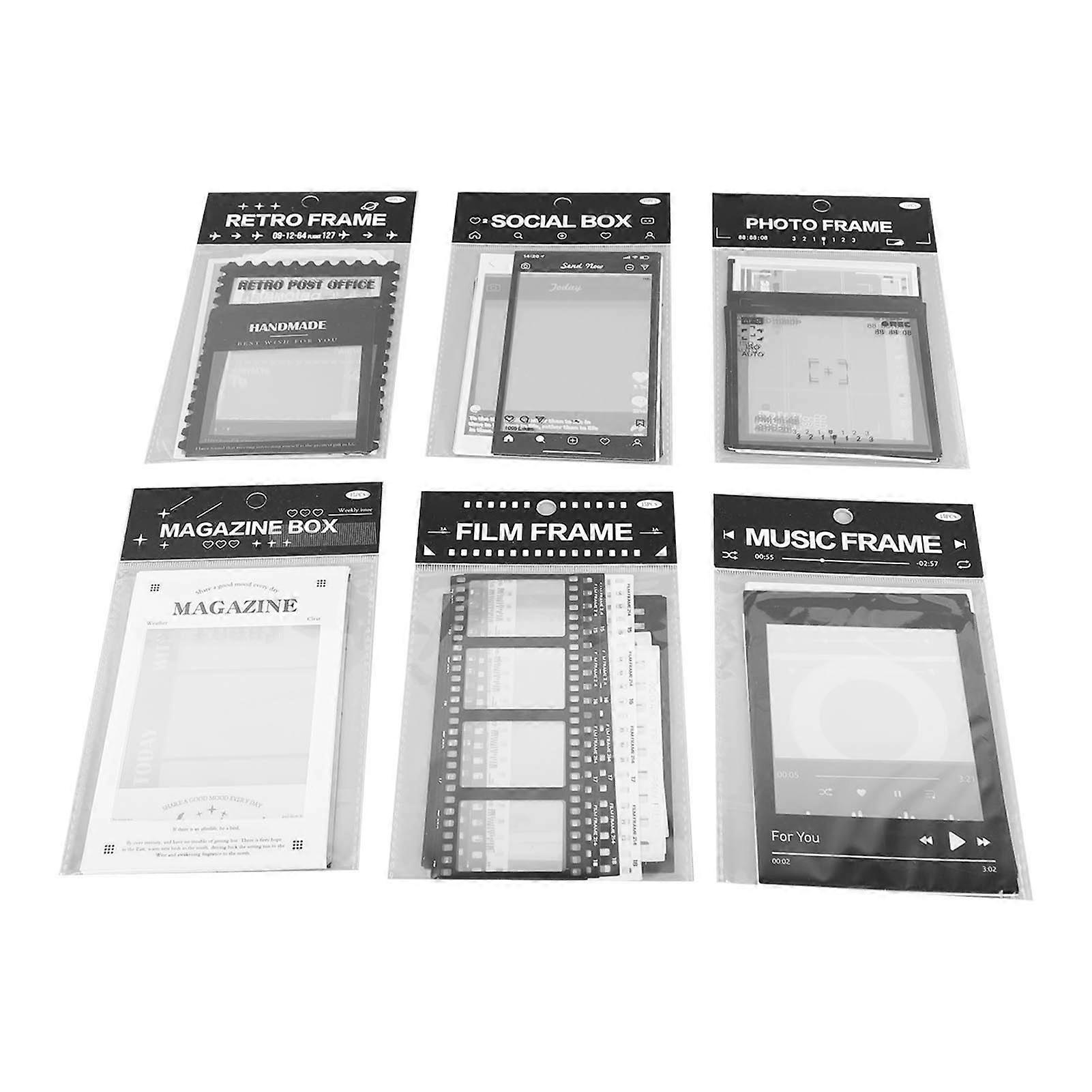 6 Bags Scrapbook Frames Retro Assorted Styles Durable PET for DIY Craft Decoration Photo Frame Stickers for DIY Craft