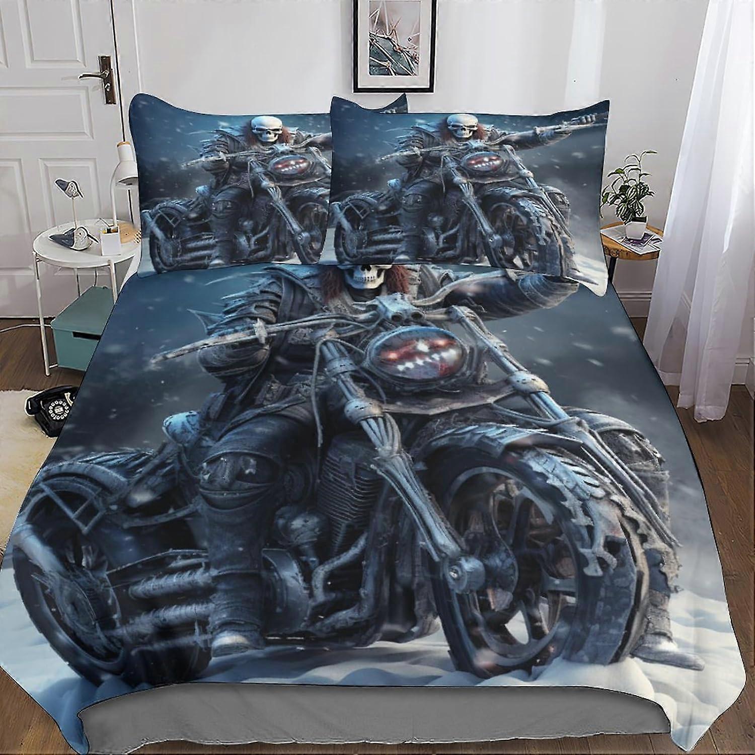 Fire Engine Bedding Set with Duvet Cover 3D Skull Duvet Cover and Pillowcases Microfiber with Zipper Closure 3 Pcs for Single or Double Bed
