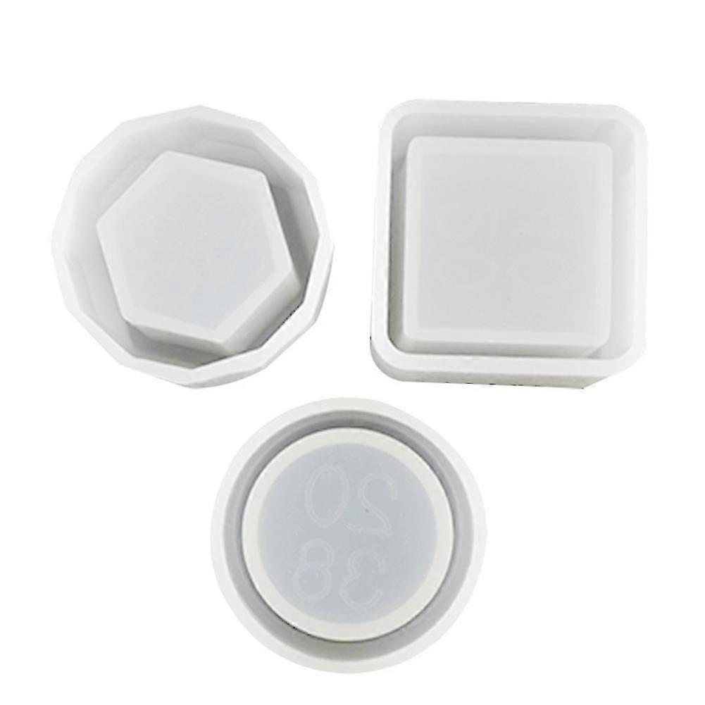 3pcs Silicone Casting Mould Crystal Epoxy Resin Mold Square Round Hexagonal Flowerpot For Diy