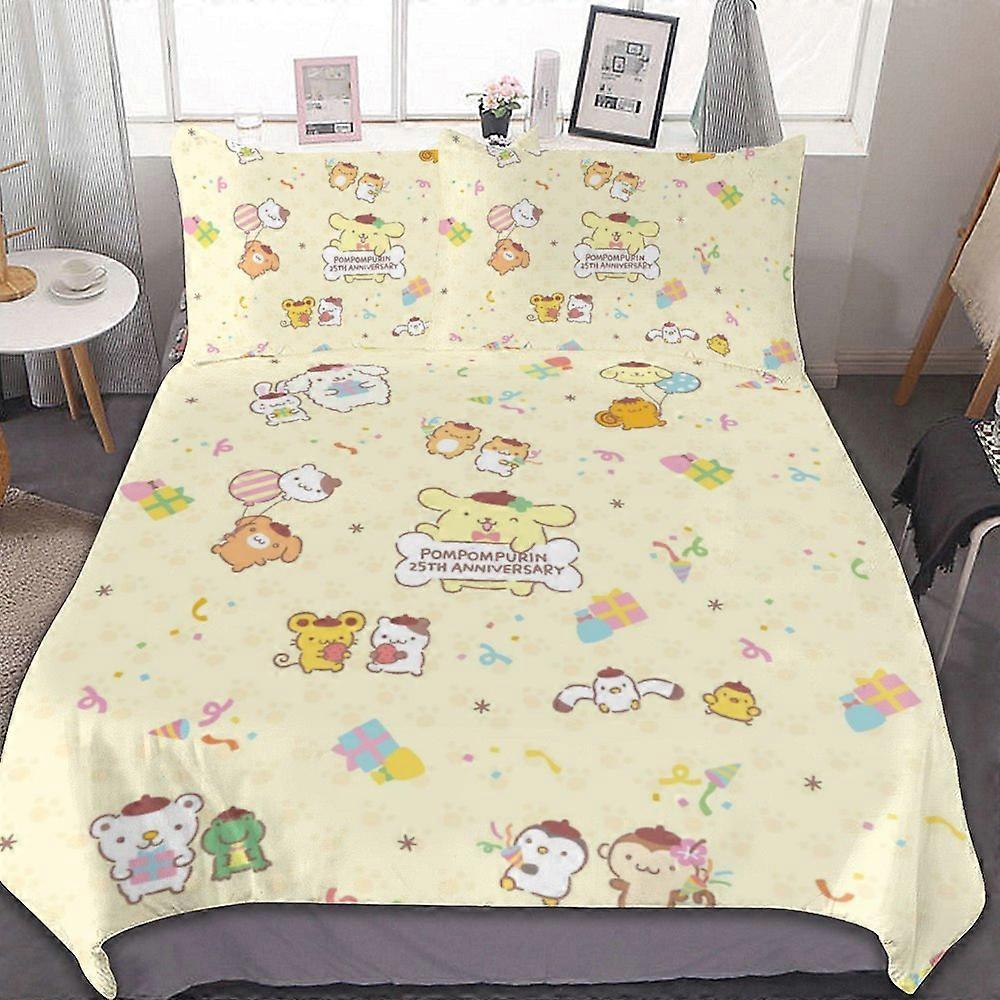 c2 Conjunto de capa de edredom pompompurin Conjunto de cama de 3 peças Macio Quente e confortável Conjunto de cama macia com 1 capa de edredom e 2 fronhas para quarto durante toda a temporada 