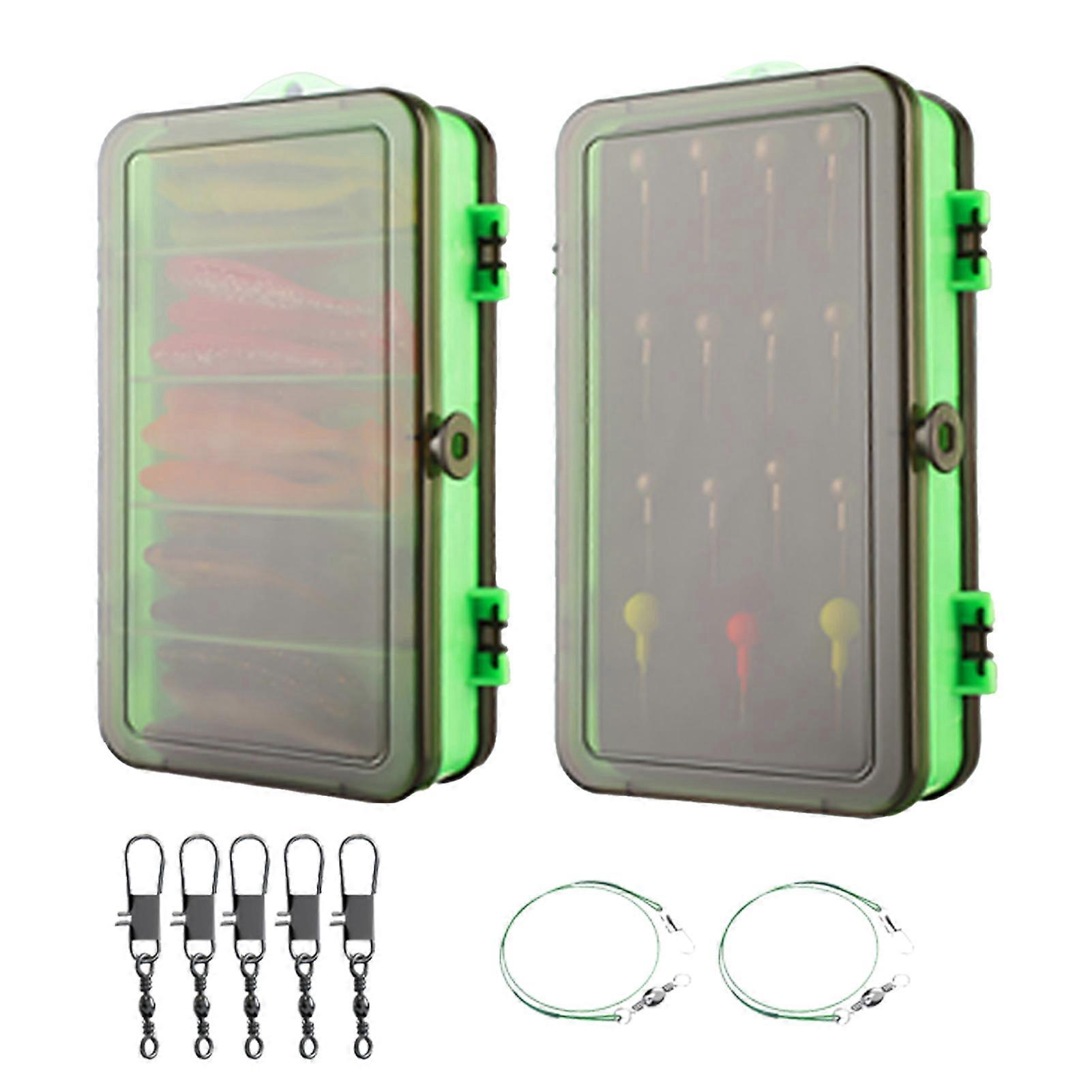 63Pcs/Set Double-sided Fishing Lure Box with Soft Baits Sharp Hooks 5 Compartments Multifunction Fishing Accessories Organizer Case