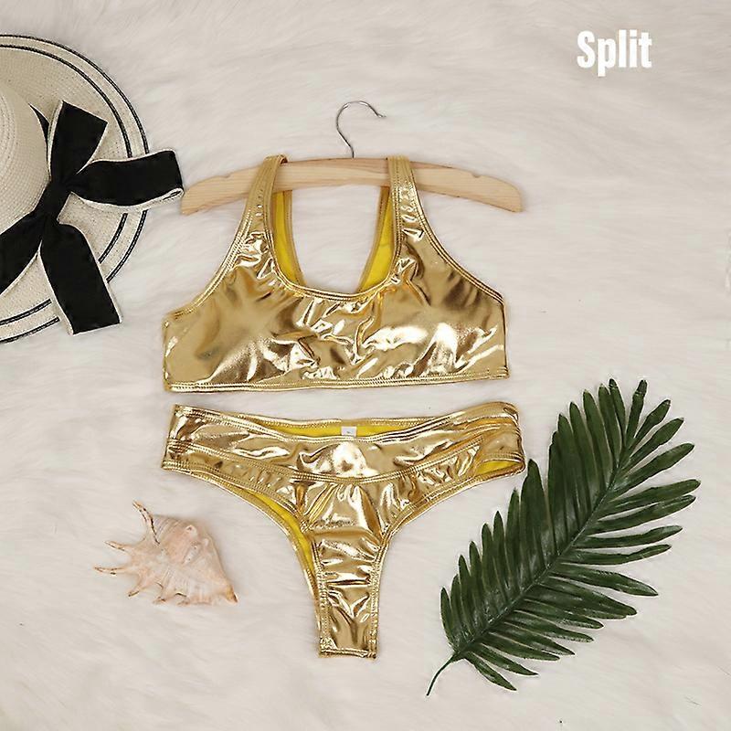 Women's Swimsuit Polyester Fabric Reflective Golden Silver Suitable for Summer