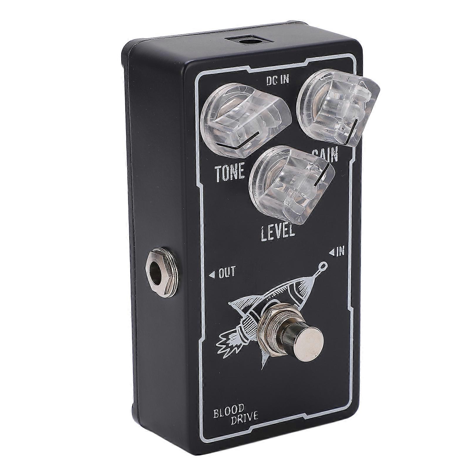 Overdrive Pedal Metal Black Monoblock Effect Pedals with Tones Gain Level for Guitar