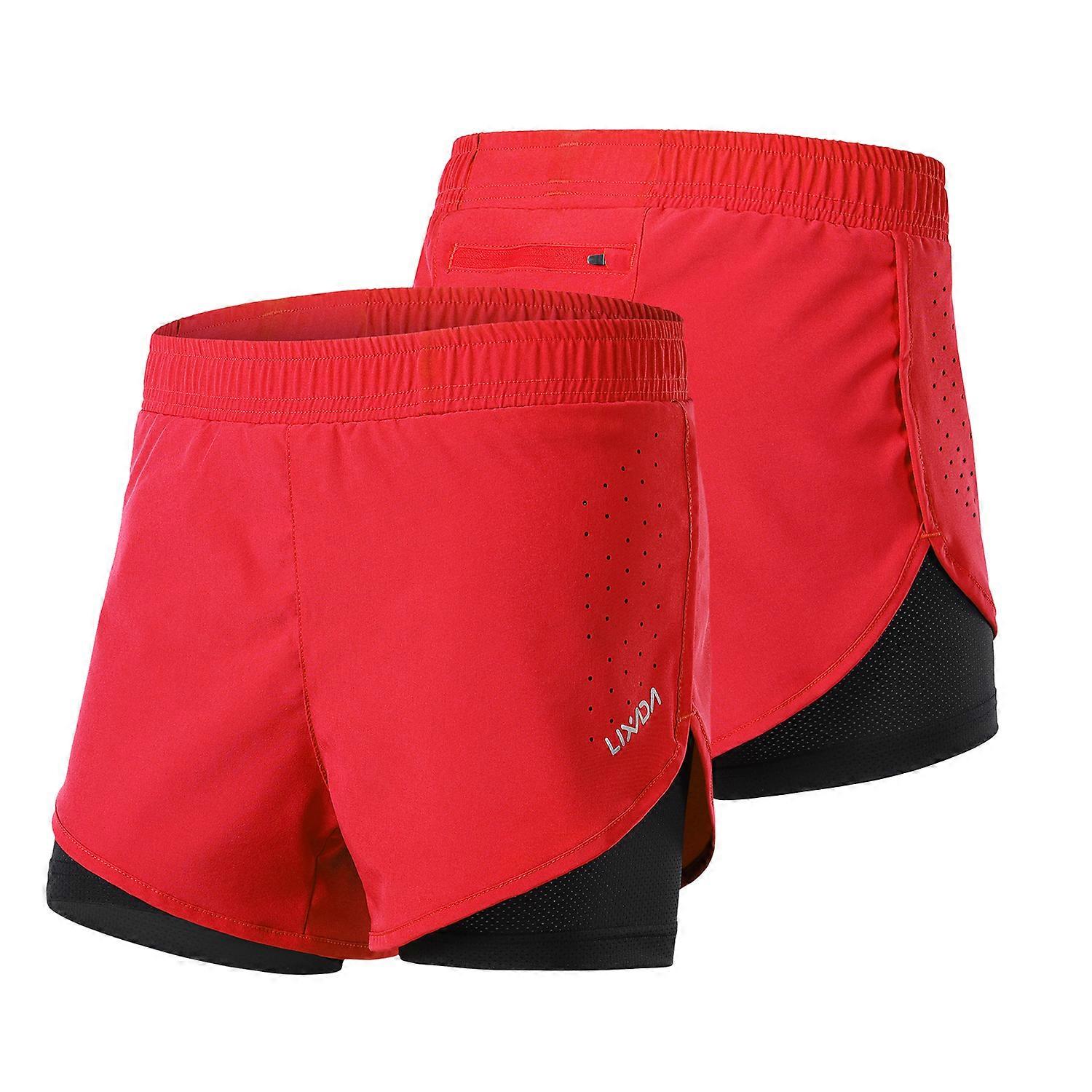 Women 2-in-1 Running Shorts Quick Drying Breathable Active Training Exercise Jogging Cycling Shorts with Longer Liner