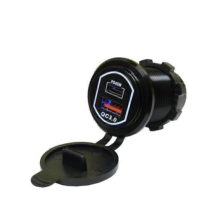 Fast Charging Type C USB 12-24V PD45W QC 3.0 Quick Charge with Waterproof and Dustproof Cover Car Charger