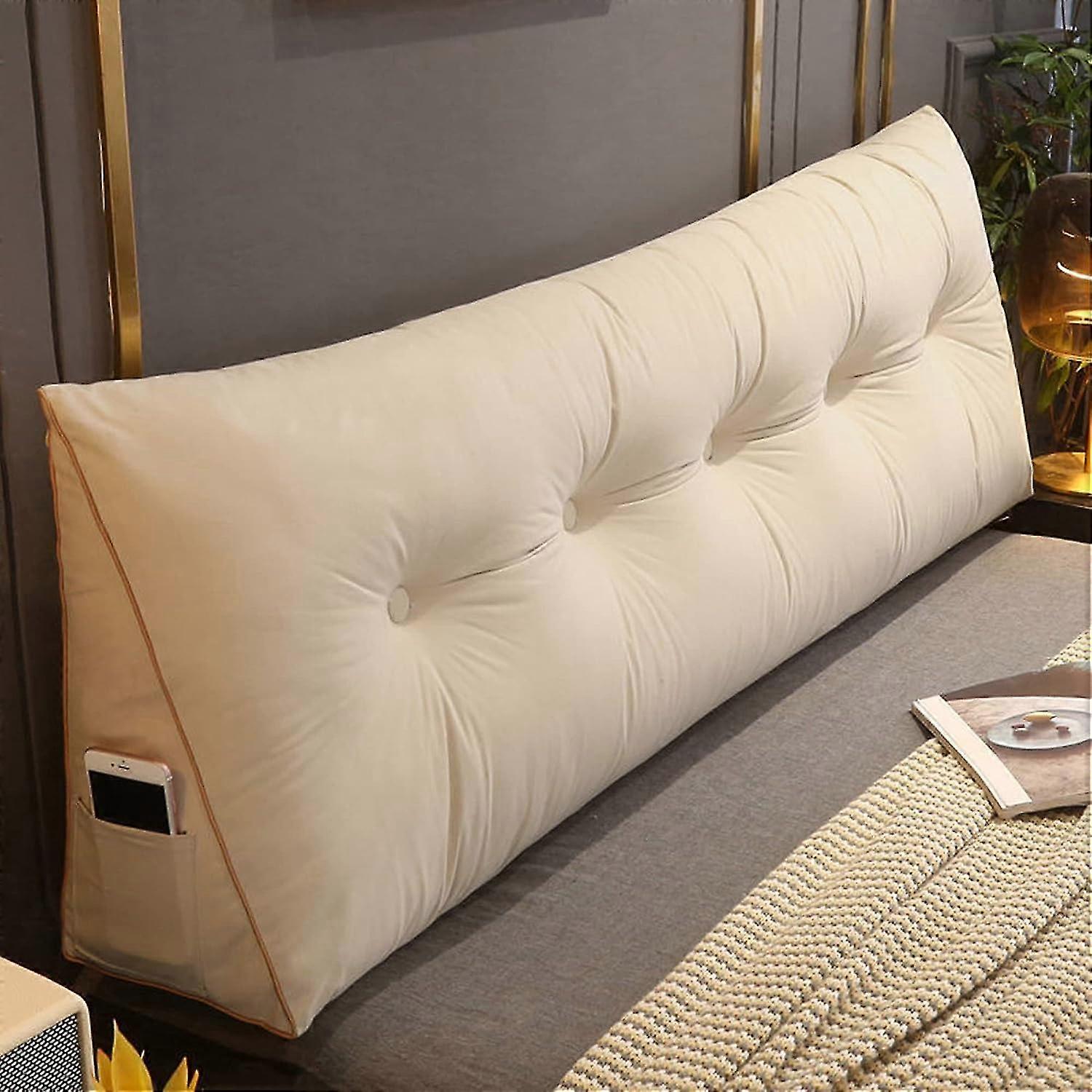 Comfortable Lumbar Bed Pillow Reading Backrest Cushion Triangular Headboard Pillow Bed Wedge Pillow Large Reading Pillow 60x50x20cm,beige