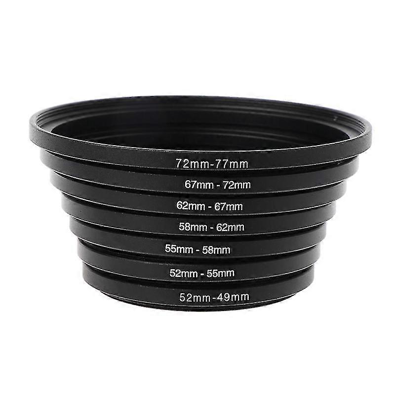 7 قطع / مجموعة 49mm-77mm العالمي الأسود سبائك الألومنيوم خطوة المتابعة حلقة الكاميرا المشتركة عدسة محول تصفية مجموعة الملحقات
