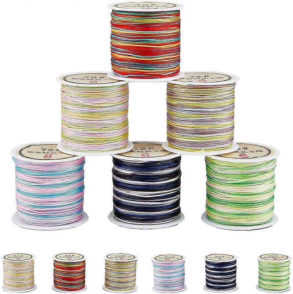 6 Rolls 6 Colors Nylon Chinese Knotting Cord 50m Beading Cord Segment Dyed Thread Nylon Beading String for Jewelry Making Diameter: 0.8mm