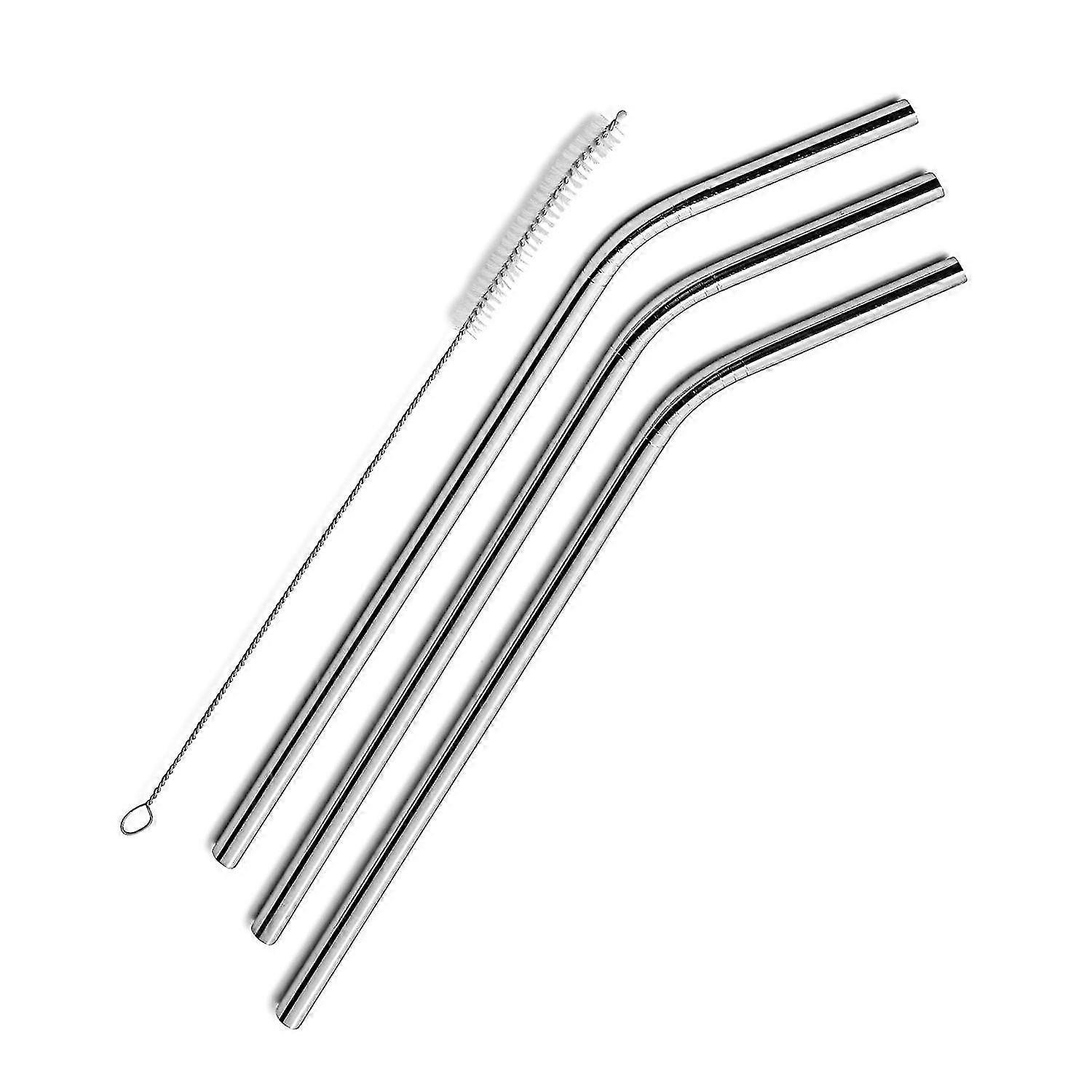 3 Pcs Reusable Stainless Steel Metal Drinking Straw Reusable Straws + 1 Cleaner Brush Kit