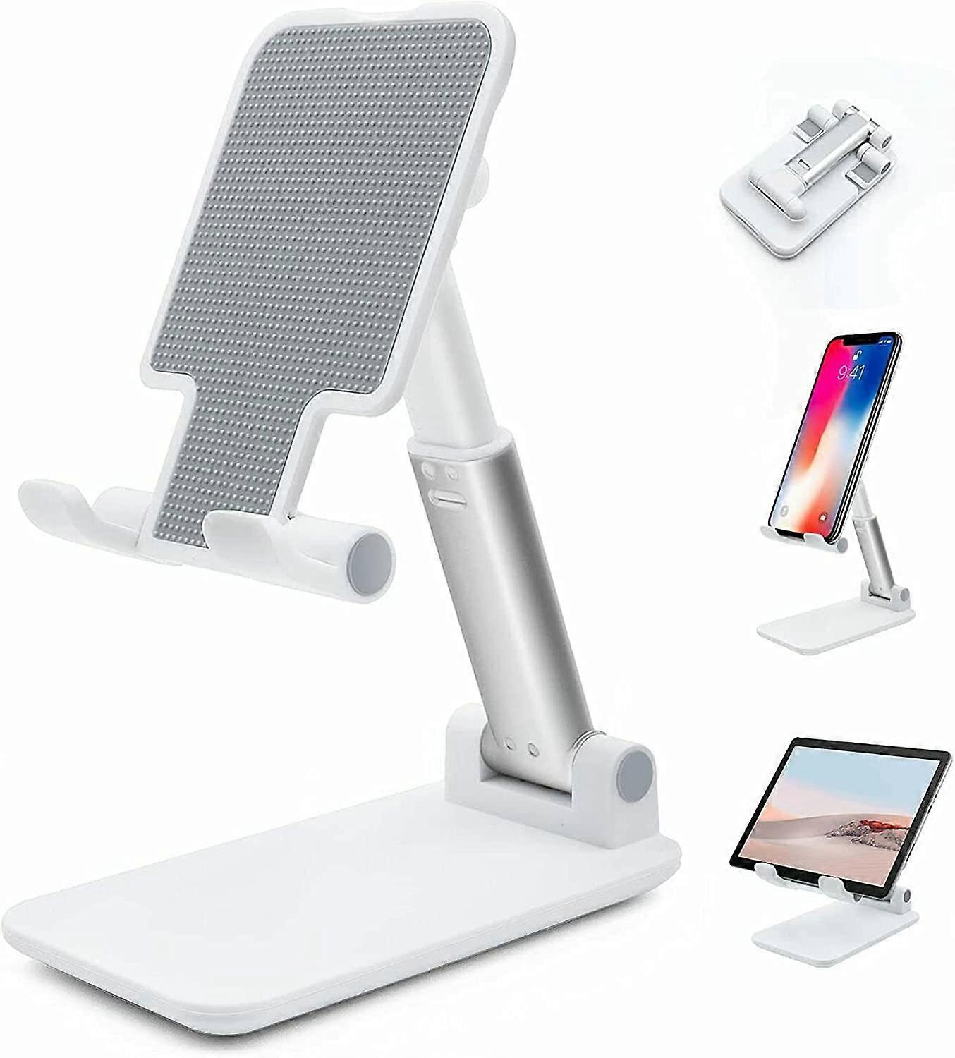 Phone Stand, Foldable Tablet Stand Mobile Phone Holder for Desktop Compatible with Samsung iPad Mini iPhone All Smartphone Smartphone(White)