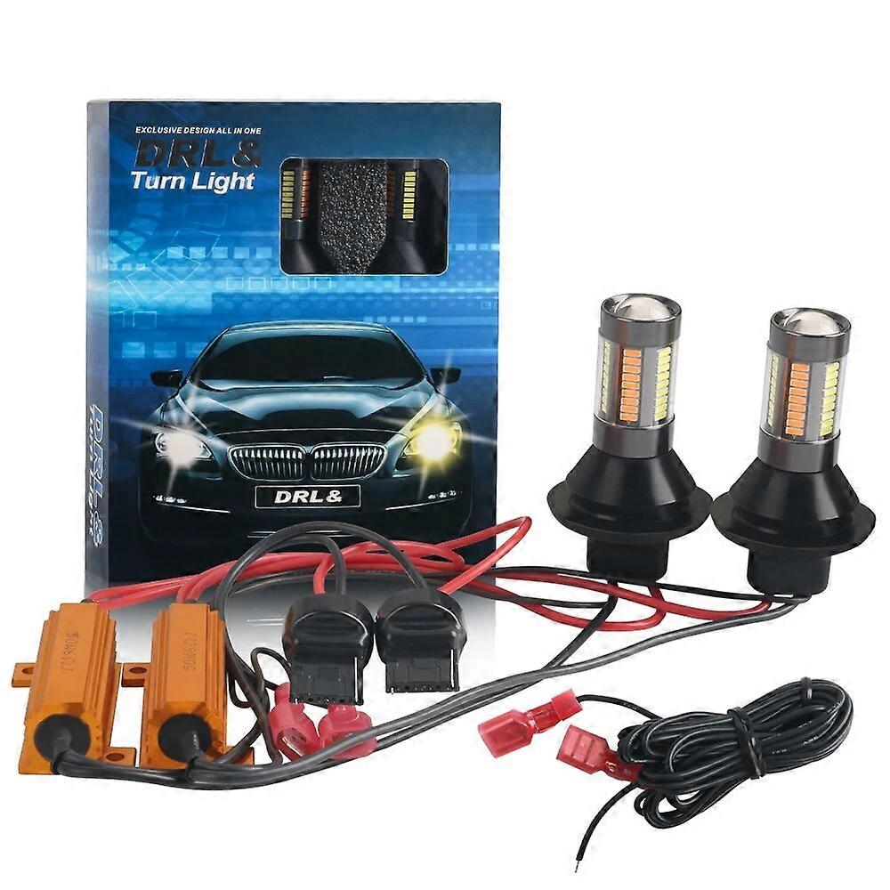 2X T20 7440 W21W WY21W 1156 P21W PY21W BAU15S 25W 4014 66SMD LED DRL Daytime Running Lights & Front Turn Signals All In One 12v