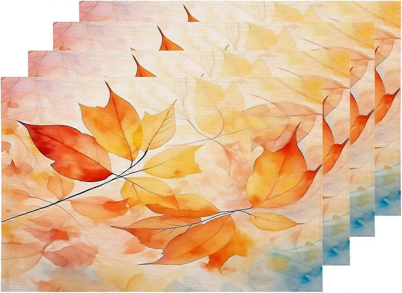 Feuilles d’érable d’automne sets de table, jaune abstrait aquarelle feuilles tapis de table toile de jute lavable à deux étages isolation thermique pour table à manger cuisine