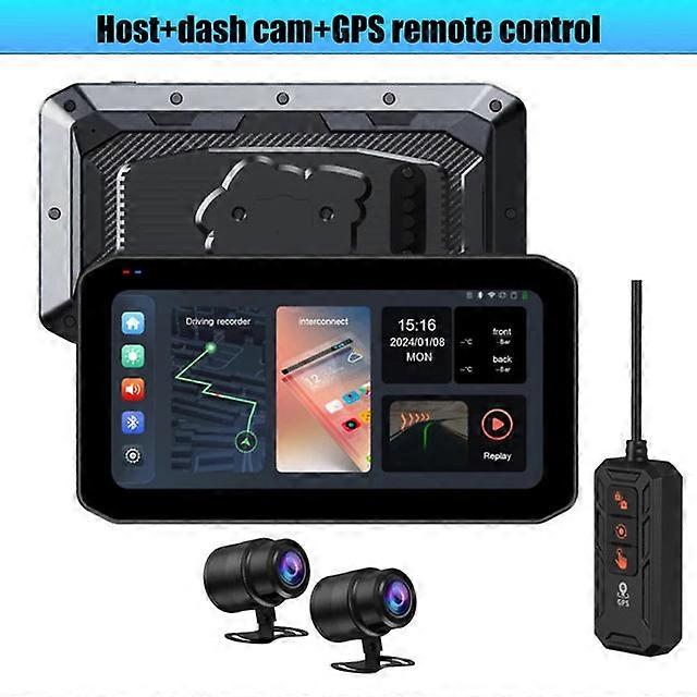 12V-24v Carplay Android Auto Toucreen Dual Bluetooth Wireless For Motorcycle Gps Navigation Front Rear Lens Driving Recorder