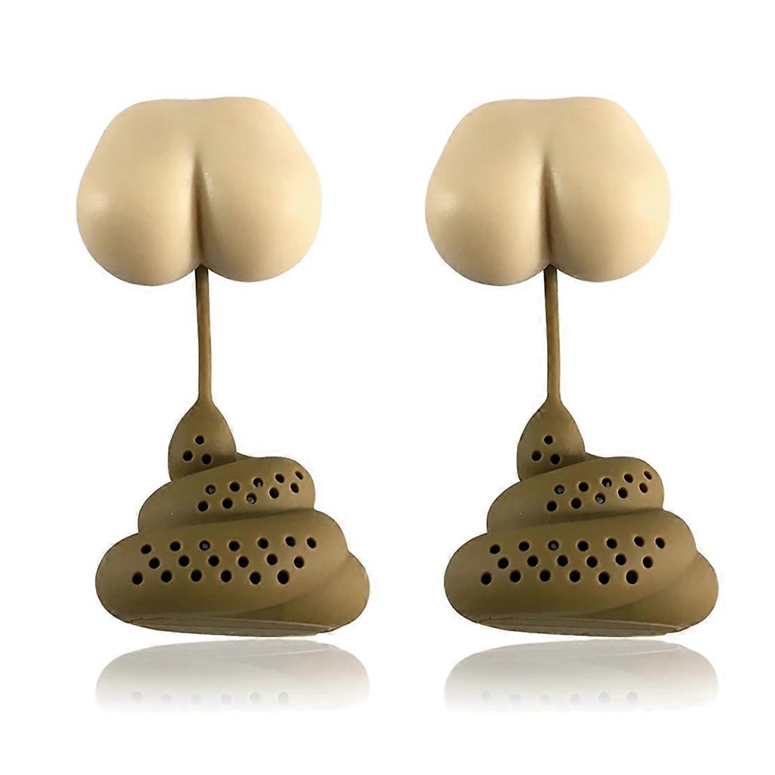 2PC Reusable Silicone Tea Infuser Creative Poop Shaped Funny Herbal Tea Coffee Filter Diffuser Stra