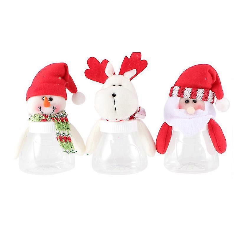 3pcs Christmas Plastic Candy Jar Empty Cookie Jars Doll Candy Box Container Party Decoration (santa, Snowman, Elk)