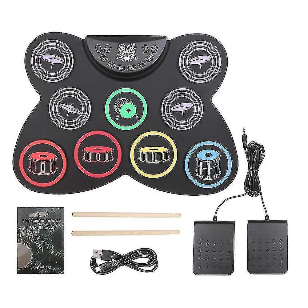 Electric Drum Set, 9 Pads Silicon Foldable Electronic Drum With Headphone Jack,build In Speaker