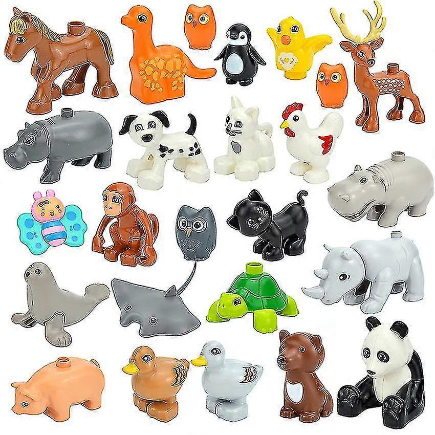 New Big Size Animals Blocks Cat Dog Tiger Panda Rabbits Lion Whale Model Accessories Farm Zoo Compatible Large Baseplate Toys