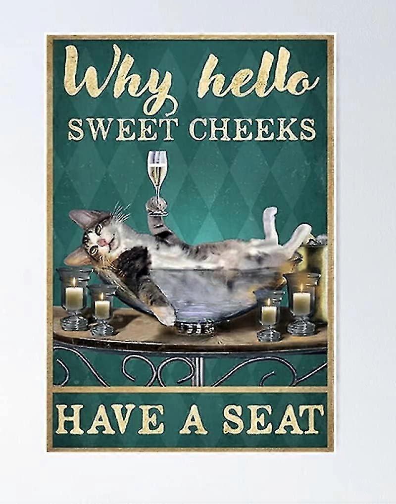 Placa de Metal de Lata de Modo de Beber de Gato, Tenha um Assento Poster Retrô, Vintage 8x12 Polegadas OU 12x16 Polegadas Modo 14