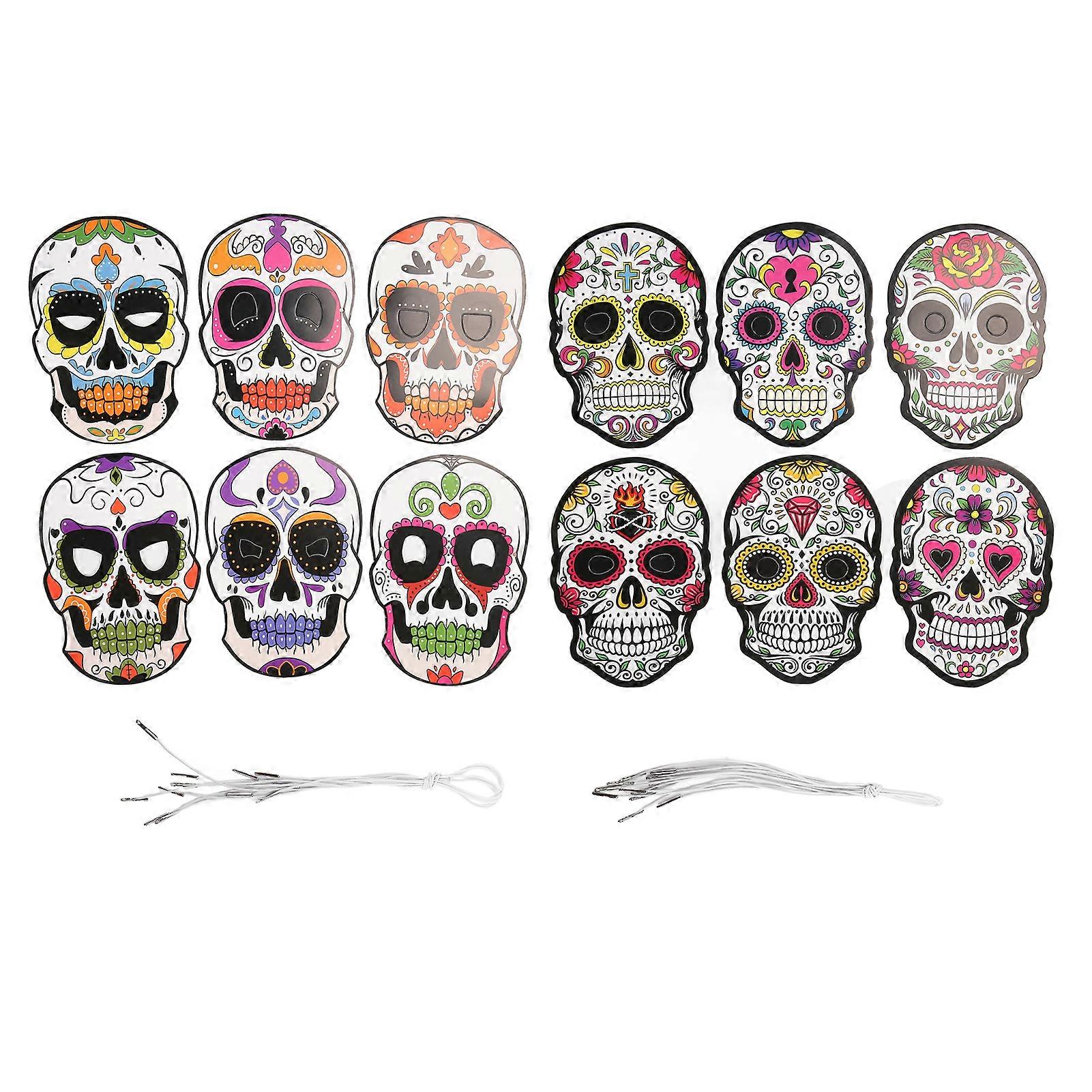 12pcs Dia da Máscara Morta com Máscara de Halloween Atraente com Faixa Elástica para Festa de Terror de Halloween