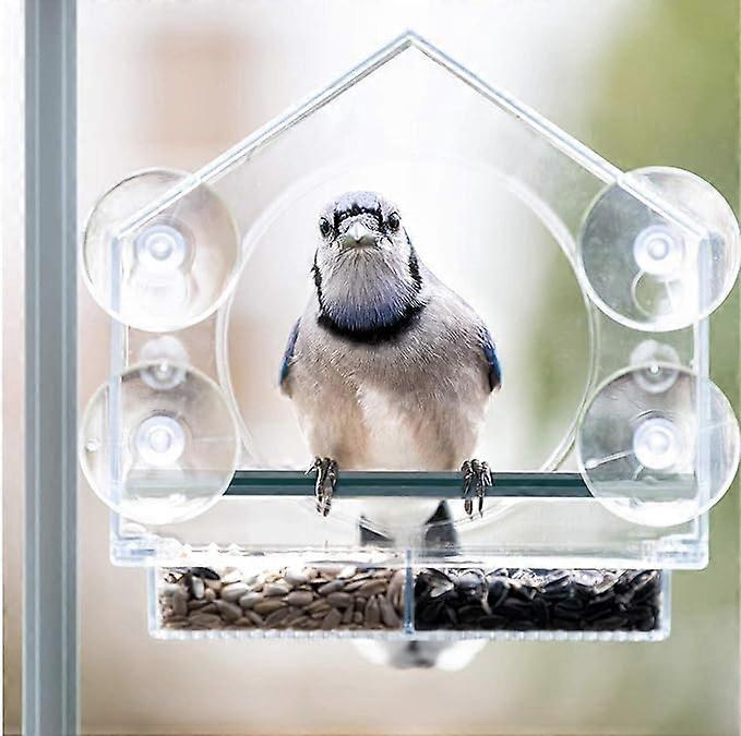 Window Bird Feeder, Bird House Window with Suction Cup, Wild Bird Bird Feeder, Outdoor Bird Feeder with 2 Compartments Removable Tray