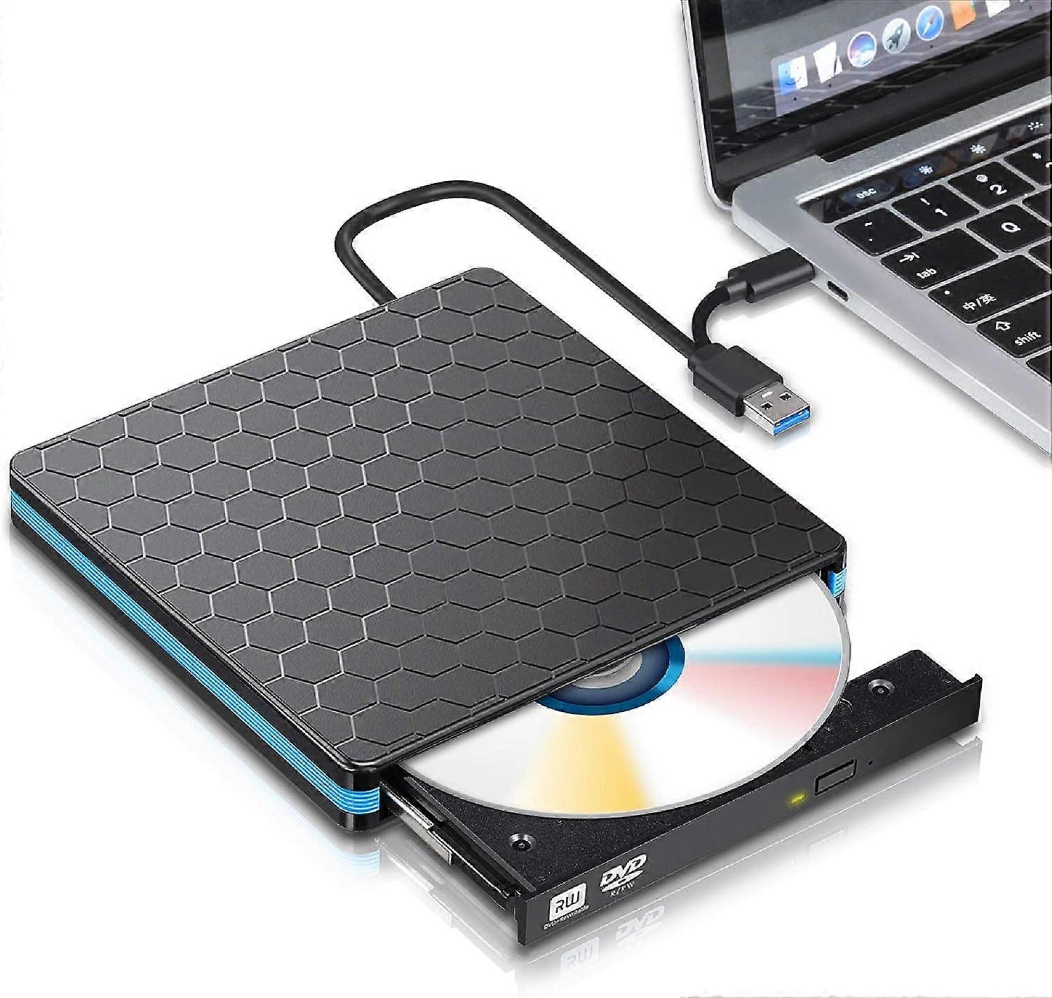Eksternt dvd-drev - USB 3.0 Type C cd-drev - dvd-afspiller med to porte