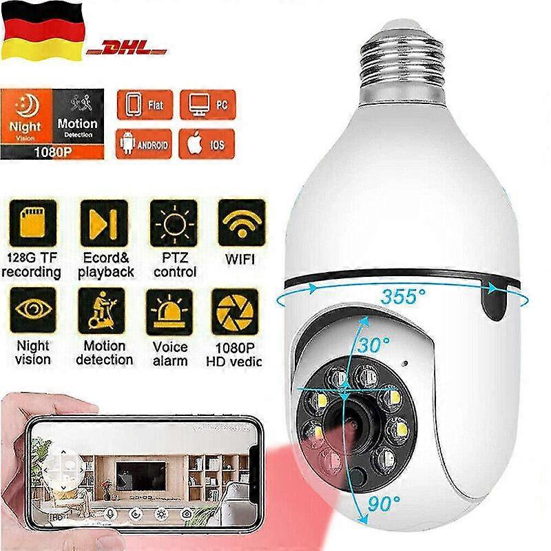 Wireless Light Bulb Monitoring Camera 1080 Full Color Dual Light 2.4g 360 Rotating Wifi Surveillance