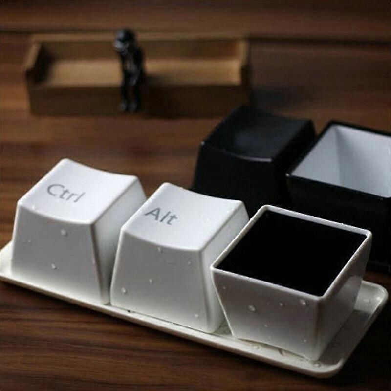 3Pcs/Set Coffee Tea Cup Keyboard Box Ctrl+Alt+Del  Suger Container Jar Cup+Tray