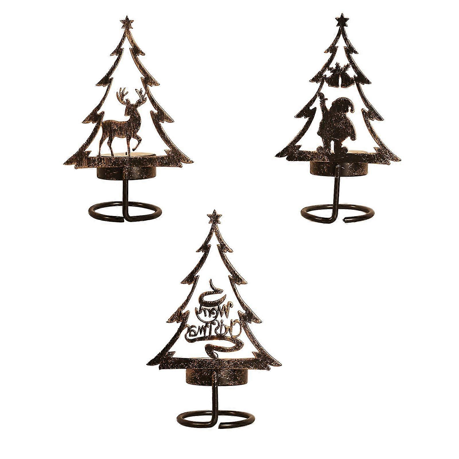 Christmas Decorations Metal Tree And Reindeer Table Candle Holder, Rust-proof Tabletop Tealight Centerpiece