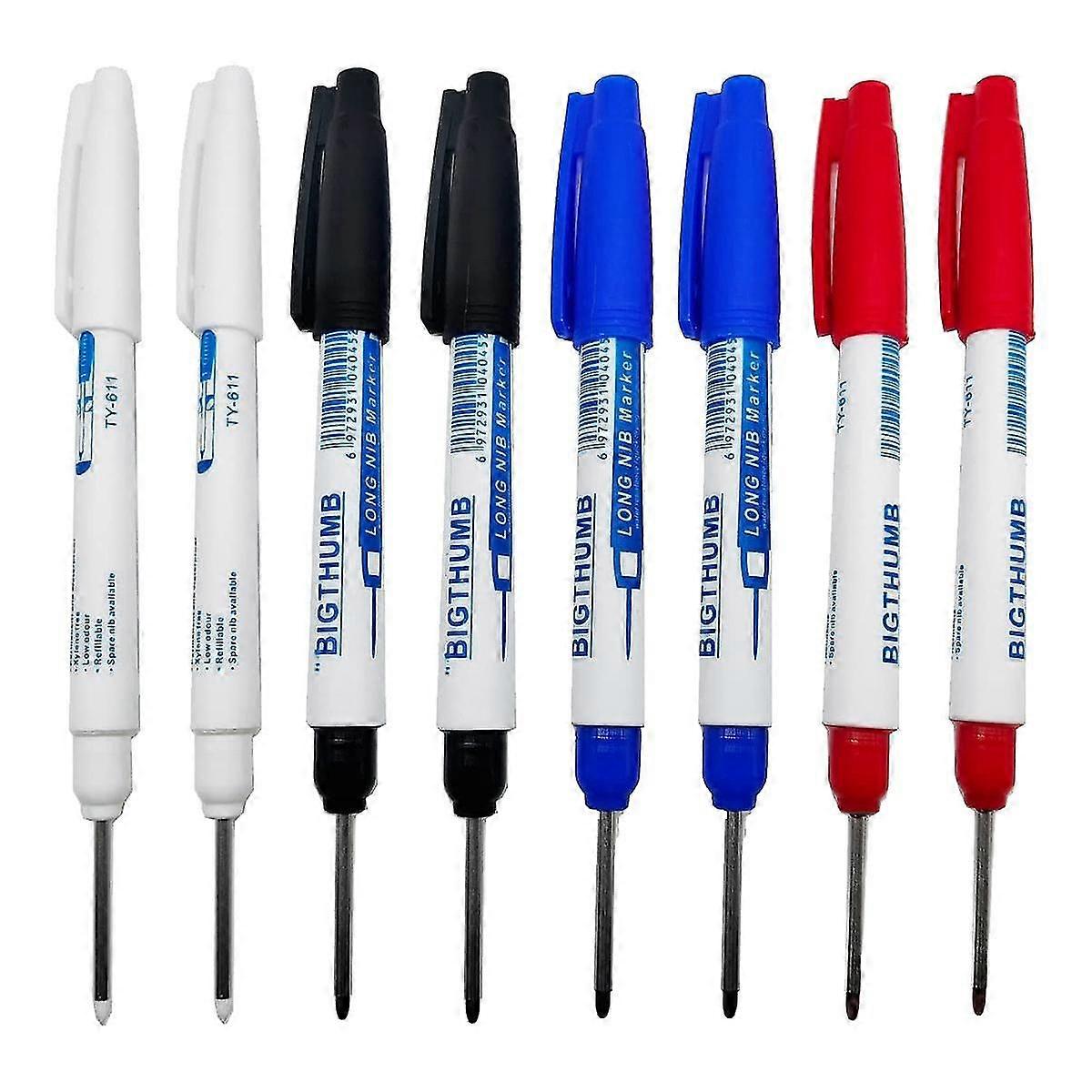 8pcs Waterproof Deep Reach Markers, Long Nose Marker In 2mm Felt Tip, 30mm Reach Permanent Markers And Marker Pens
