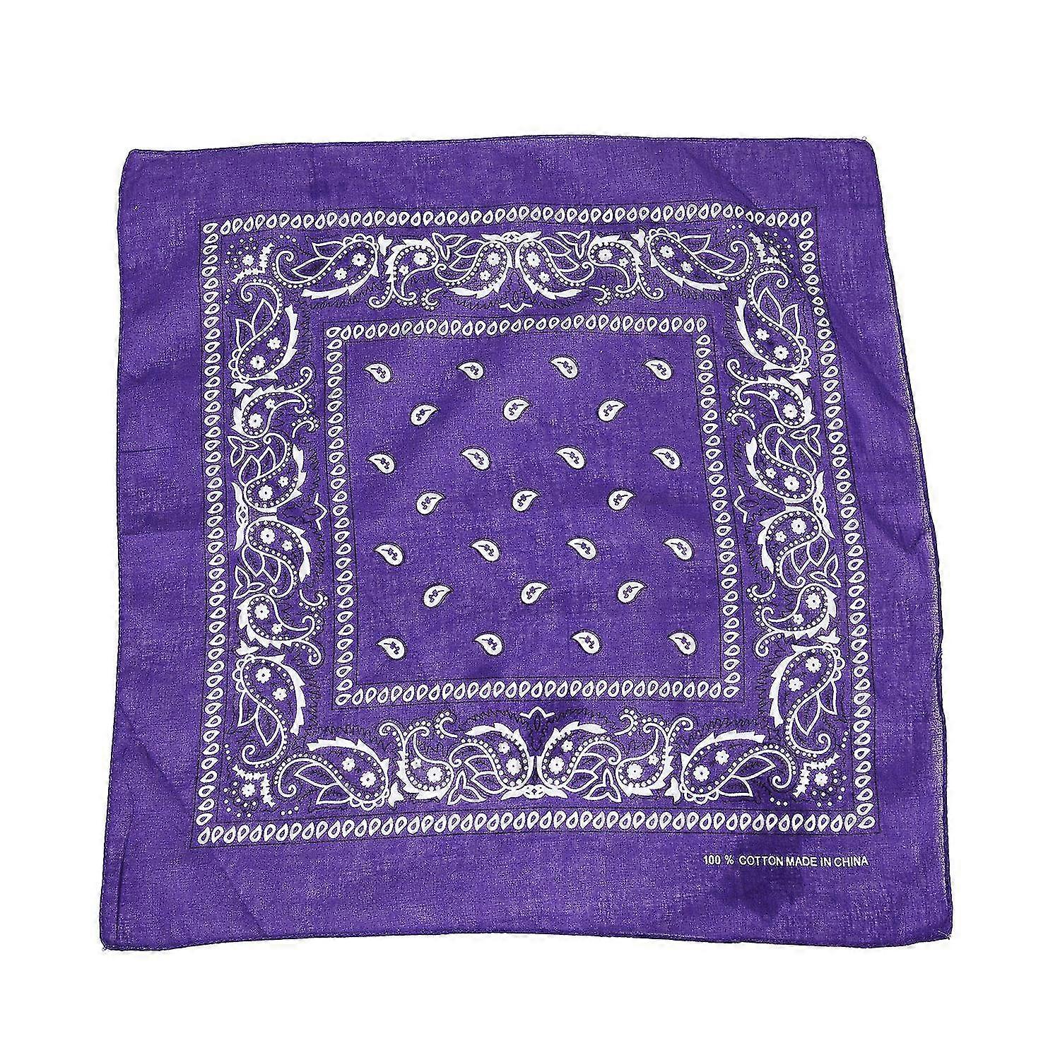 Purple Bandana Scarf With Square Black White Pattern On Both Sides (purple)