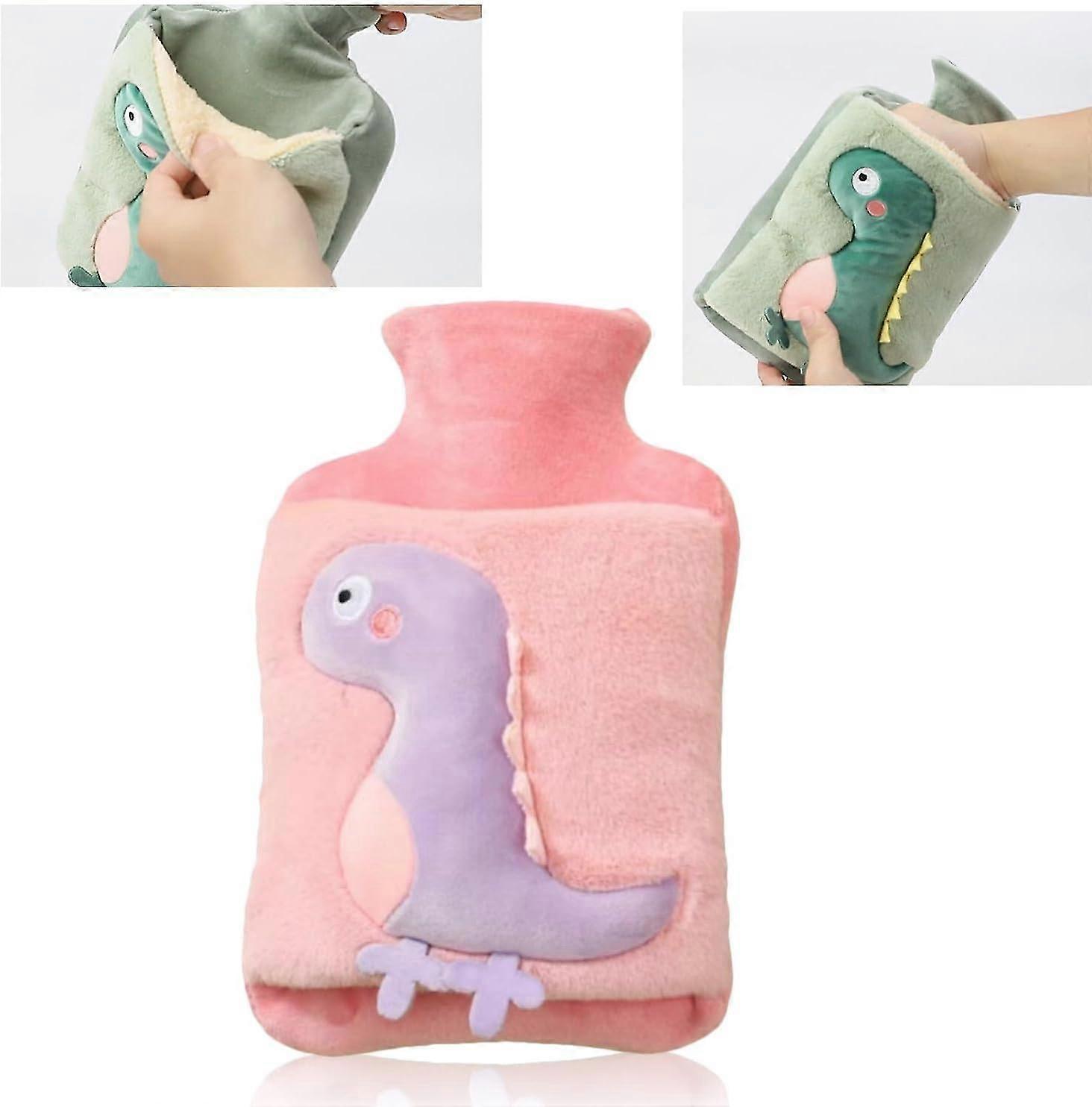 Cute Dinosaur Hot Water Bottles with Cover,Large Thickened Delicate Plush Hot Water Bottle Hot Water Bag for Pain Relief,Children